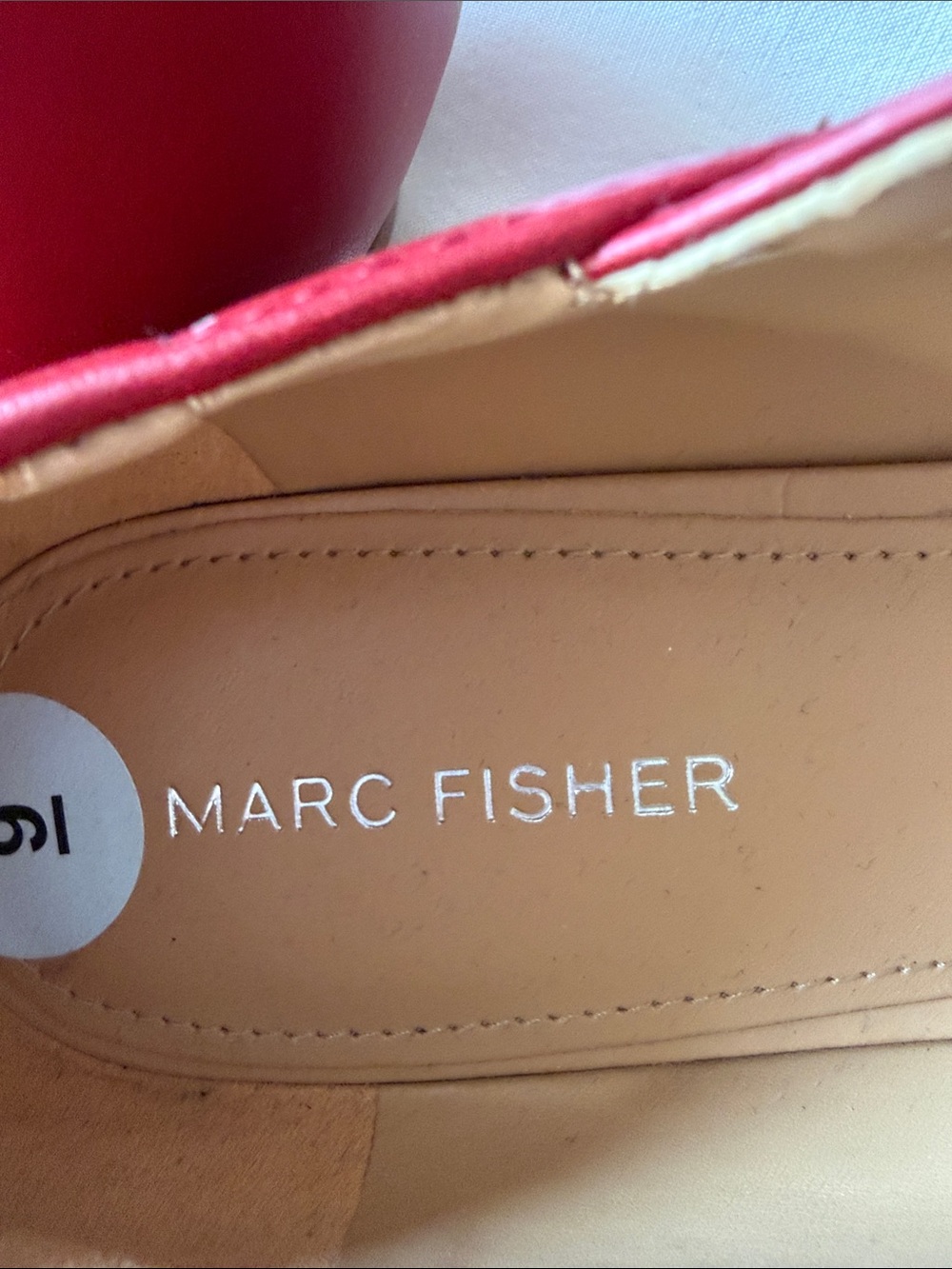 Marc Fisher Red Pointed Leather Flats with Gold Studded Ankle Straps - Picture 2 of 6